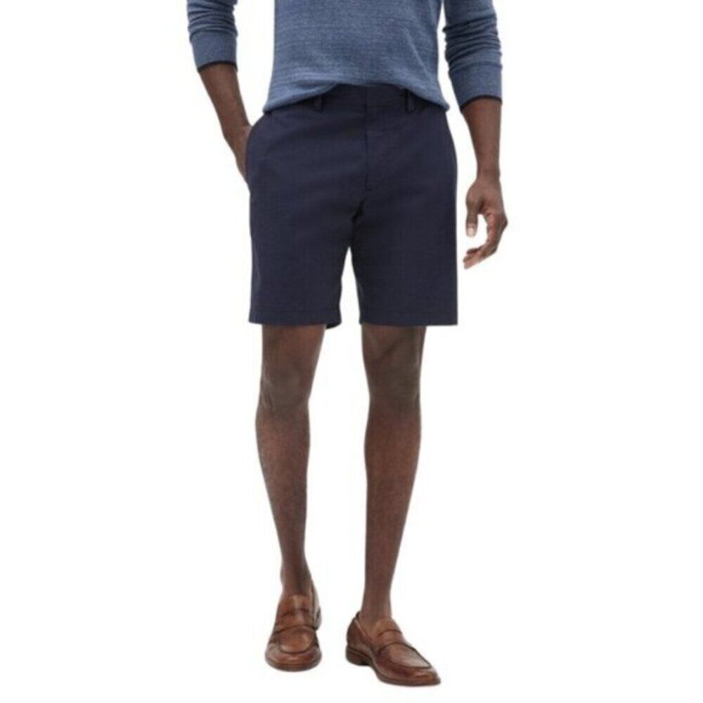 Banana Republic 9" Aiden Slim-FIit Stretch Club Seersucker Shorts Navy Blue 34